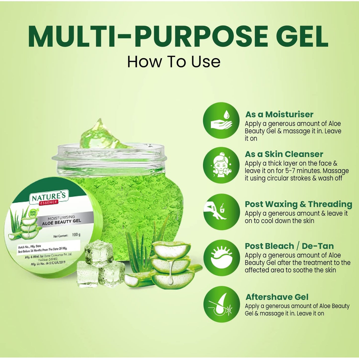 Nature's Essence Moisturising Aloe Beauty Gel With Vitamin E And Peppermint Oil