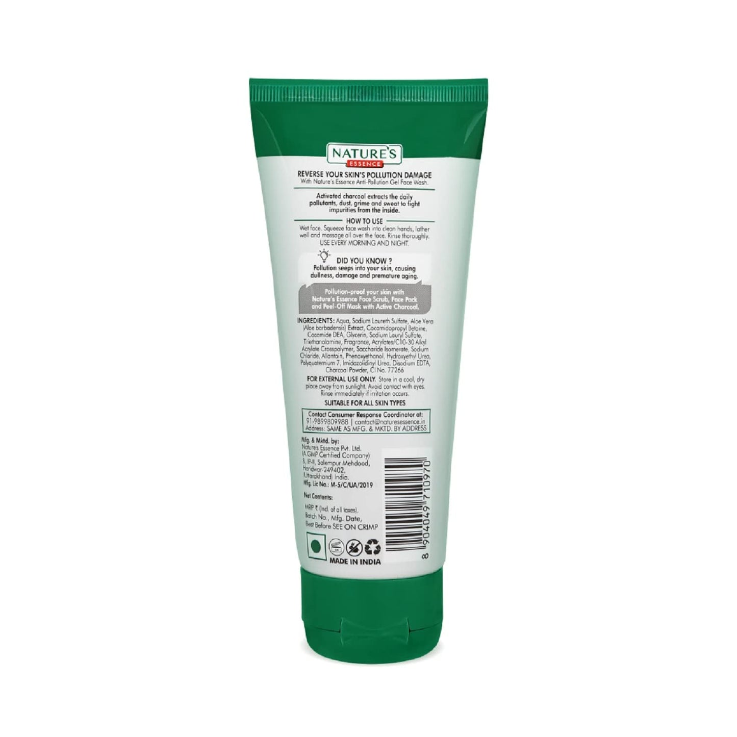 Nature's Essence AntiPollution Gel Face Wash Active Charcoal, Grey