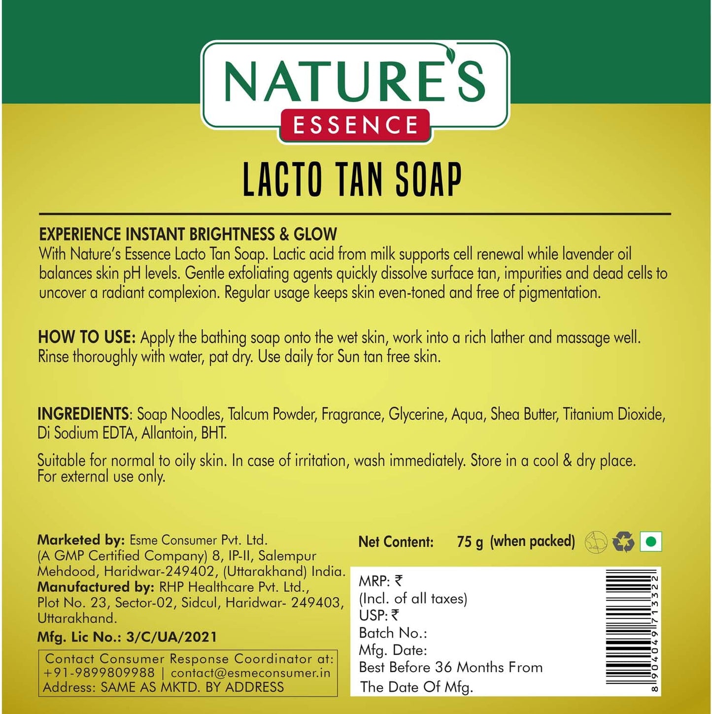 Nature's Essence Tan Clear Lacto Tan Soap