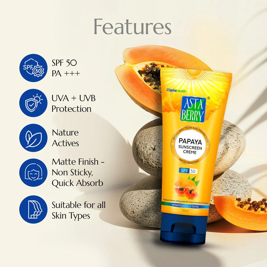 Astaberry Papaya Sunscreen Creme | SPF 50